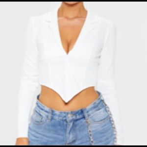 Pretty Little Thing white collar cropped shirt